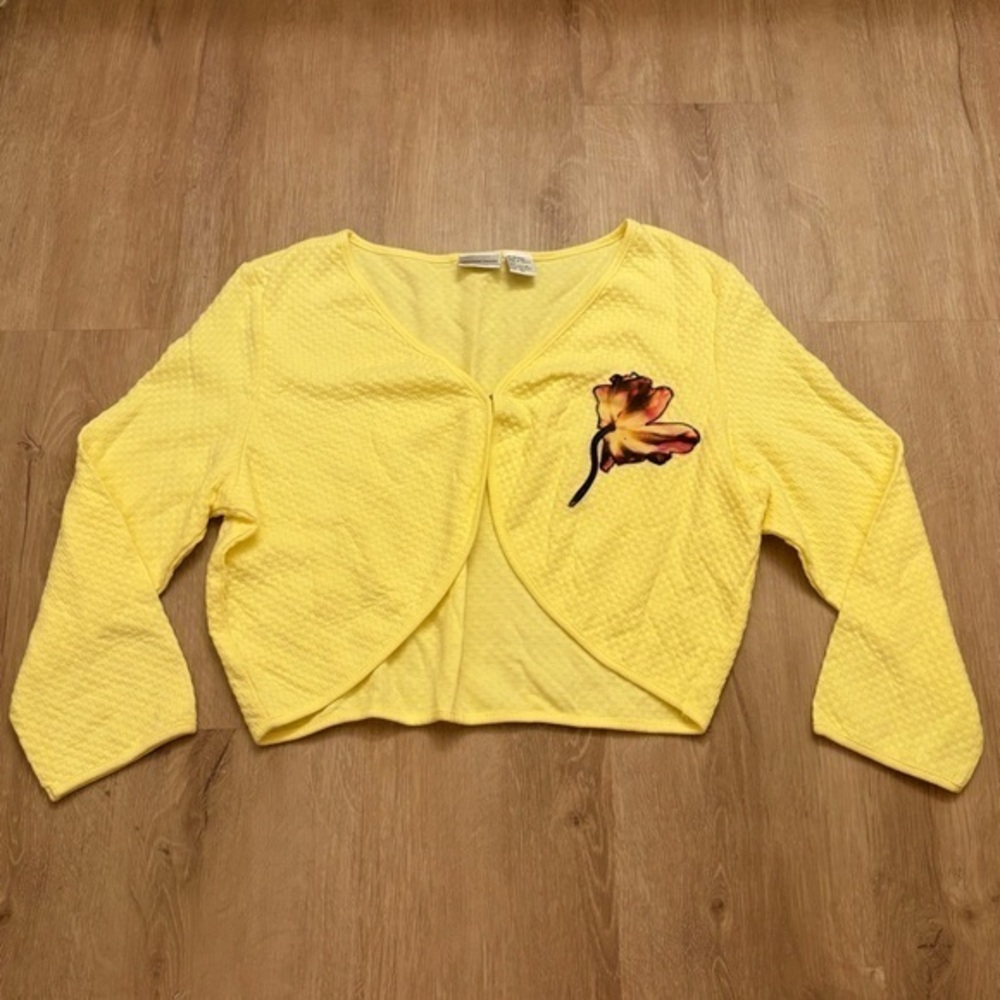 Vintage Newport News Yellow Bolero Cardigan XL Floral Applique